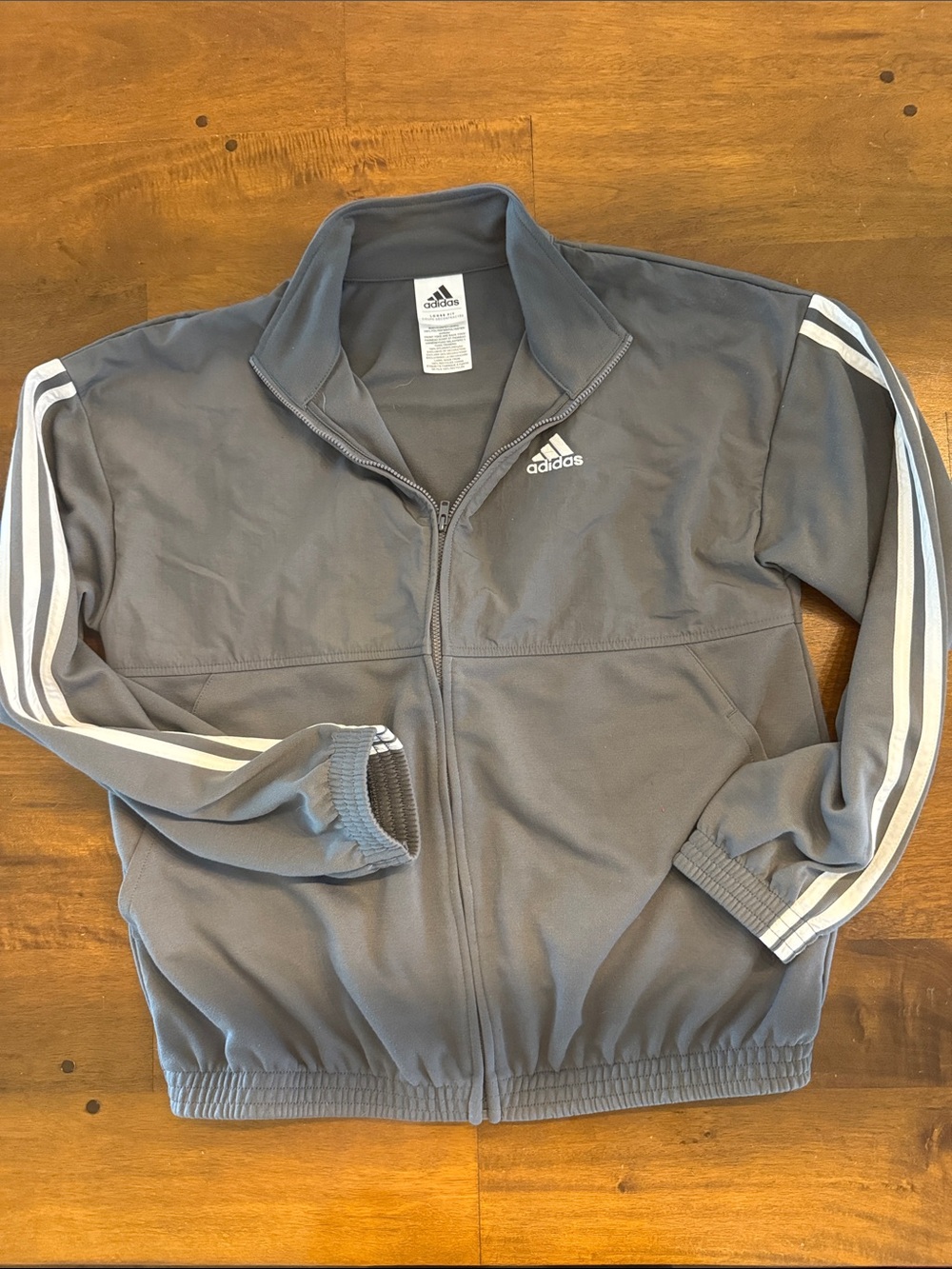 adidas Men's Gray Full-Zip Performance Jacket with White Stripes